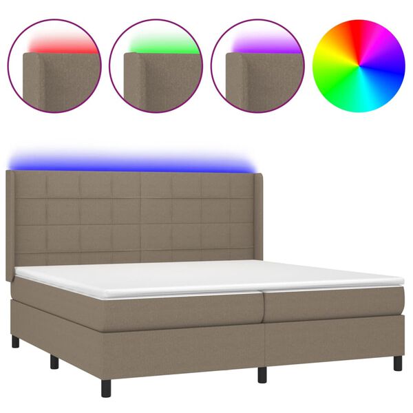 vidaXL Sommier &agrave; lattes de lit matelas et LED Taupe 200x200 cm Tissu