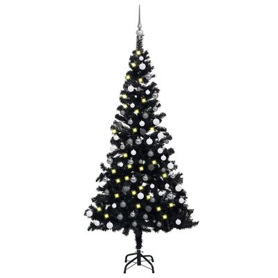 vidaXL Arbre de Noël artificiel pré-éclairé et boules noir 180 cm PVC