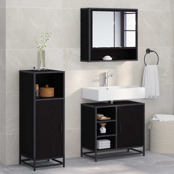 vidaXL Ensemble de mobilier de salle de bain 3 pcs Ch&ecirc;ne noir
