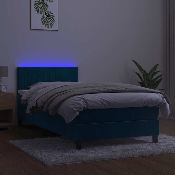 vidaXL Sommier &agrave; lattes de lit et matelas et LED Bleu fonc&eacute; 90x190cm