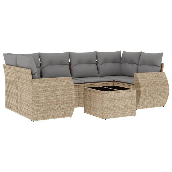 vidaXL Salon de jardin avec coussins 7 pcs beige r&eacute;sine tress&eacute;e