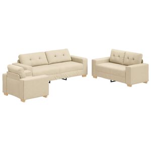 vidaXL Canap&eacute; 3 pc Cr&egrave;me Tissu en lin m&eacute;lang&eacute;