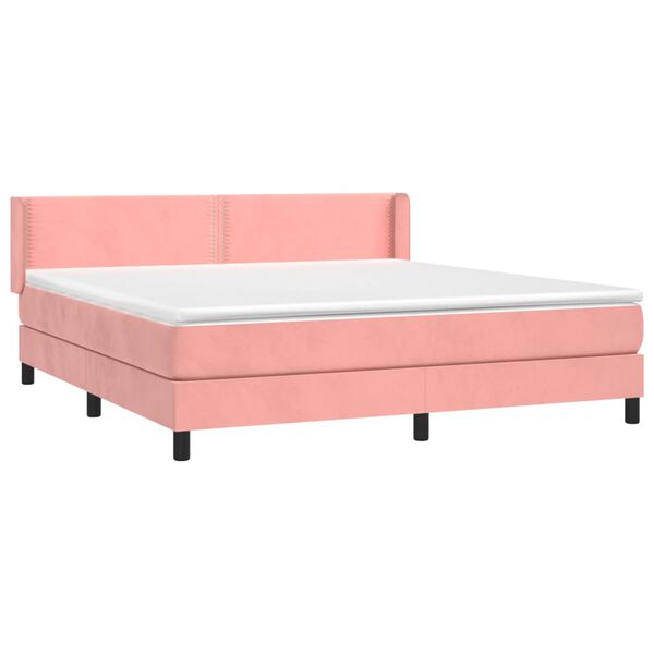 vidaXL Sommier &agrave; lattes de lit avec matelas Rose 180x200 cm Velours