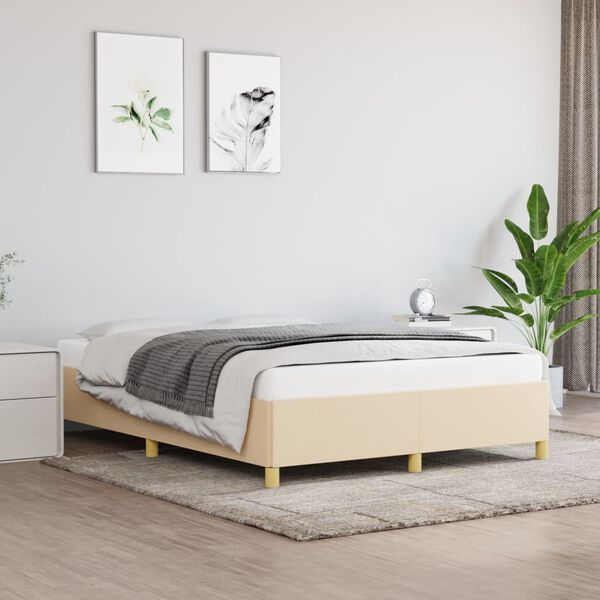 vidaXL Cadre de lit sans matelas cr&egrave;me 140x190 cm tissu