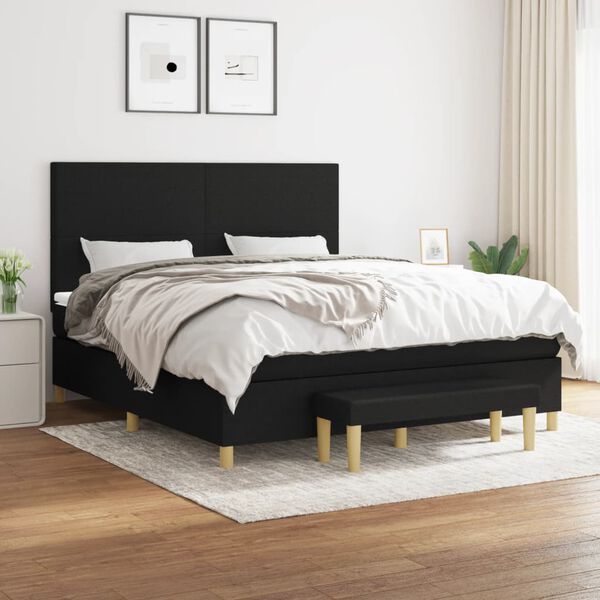 vidaXL Sommier &agrave; lattes de lit avec matelas Noir 180x200 cm Tissu