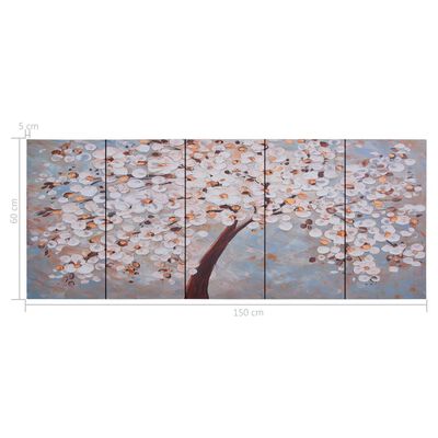 vidaXL Ensemble de tableau sur toile Arbre fleuri Multicolore 150x60cm