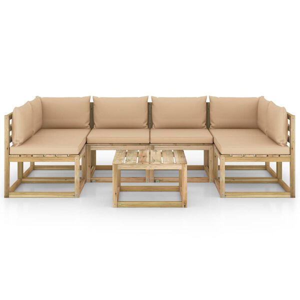 vidaXL Salon de jardin 7 pcs avec coussins bois de pin impr&eacute;gn&eacute;
