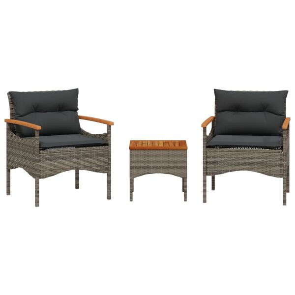 vidaXL Salon de jardin avec coussins 3 pcs gris r&eacute;sine tress&eacute;e