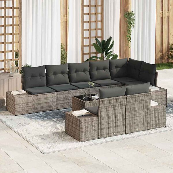 vidaXL Ensemble de canapé de jardin avec stockage Gris Poly rotin
