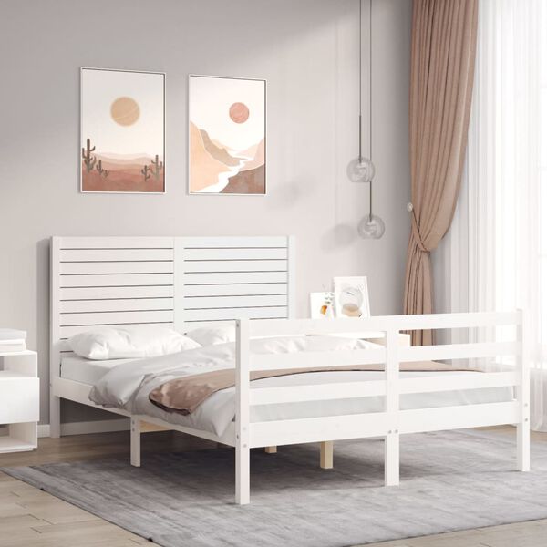 vidaXL Cadre de lit sans matelas blanc bois massif