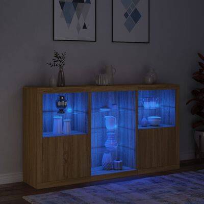 vidaXL Buffet avec lumières LED chêne sonoma 181,5x37x100 cm