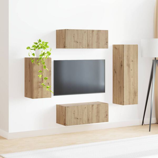 vidaXL Ensemble meuble TV 4 pcs Ch&ecirc;ne artisanal Bois d'ing&eacute;nierie