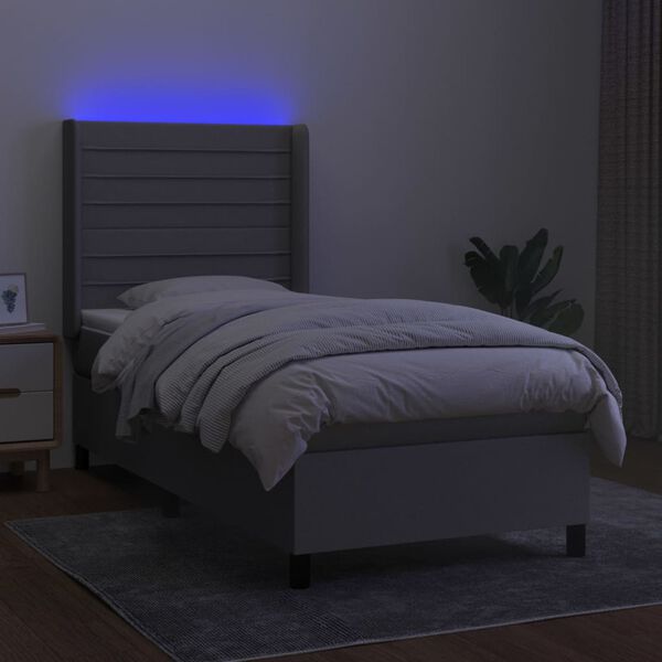 vidaXL Sommier &agrave; lattes de lit matelas LED Gris clair 90x200cm Tissu