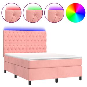 vidaXL Sommier &agrave; lattes de lit matelas et LED Rose 140x190 cm Velours