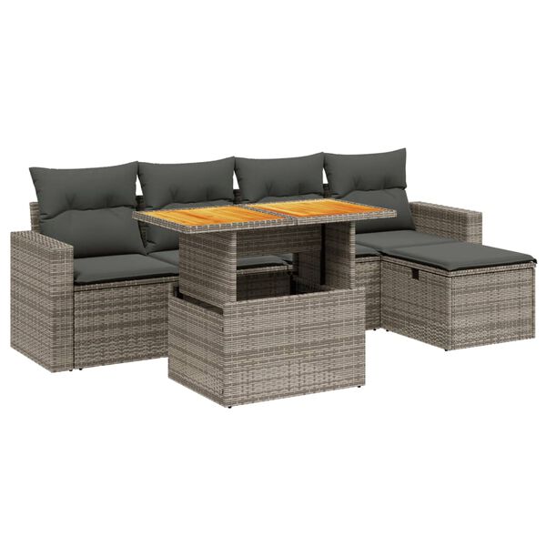 vidaXL Salon de jardin 6 pcs avec coussins gris résine tressée