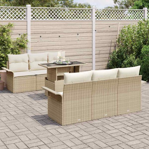 vidaXL Ensemble de canap&eacute; de jardin 7 pcs Beige Poly rotin