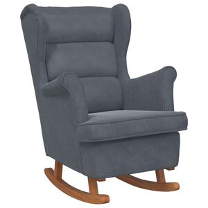 vidaXL Fauteuil &agrave; bascule &agrave; oreilles en velours gris fonc&eacute; bois massif