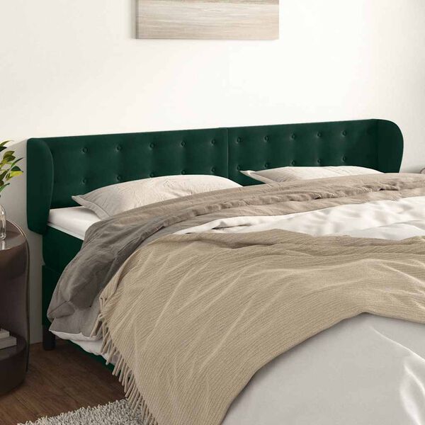 vidaXL T&ecirc;te de lit avec oreilles Vert fonc&eacute; 183x23x78/88 cm Velours
