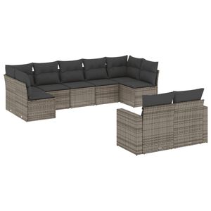 vidaXL Salon de jardin 9 pcs avec coussins gris r&eacute;sine tress&eacute;e
