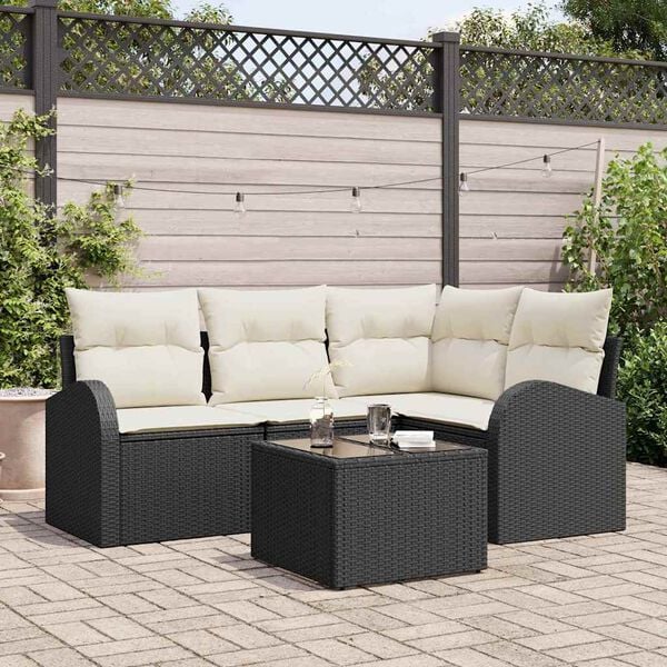 vidaXL Ensemble de canapé de jardin 5 pcs Noir polyrotin
