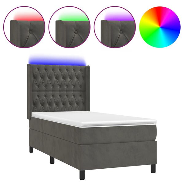 vidaXL Sommier &agrave; lattes de lit matelas LED Gris fonc&eacute; 90x200cm Velours