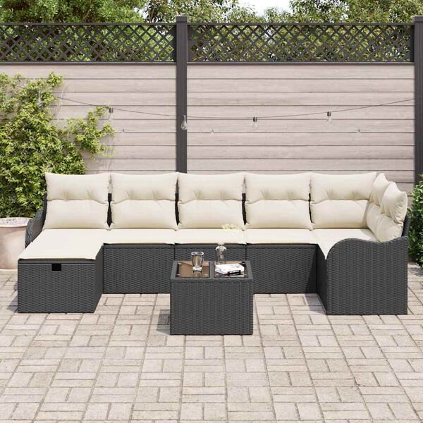 vidaXL Ensemble de canap&eacute; de jardin avec coussin 8 pcs Noir Poly rotin