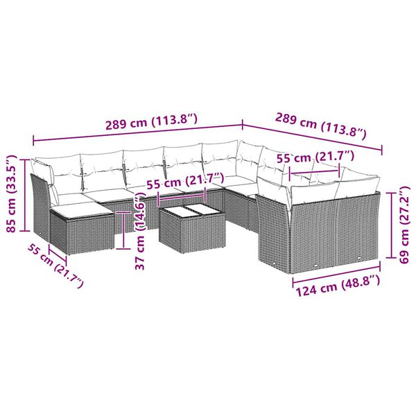 vidaXL Salon de jardin avec coussins 12 pcs gris clair r&eacute;sine tress&eacute;e