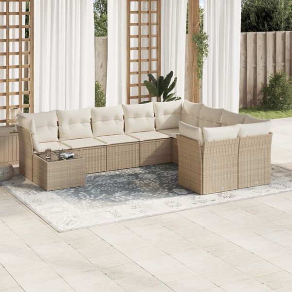 vidaXL Salon de jardin avec coussins 10 pcs beige r&eacute;sine tress&eacute;e