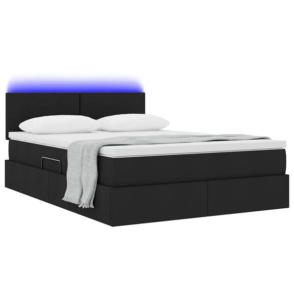 vidaXL Lit avec rangement et LED avec matelas Noir 140 x 200 cm tissu