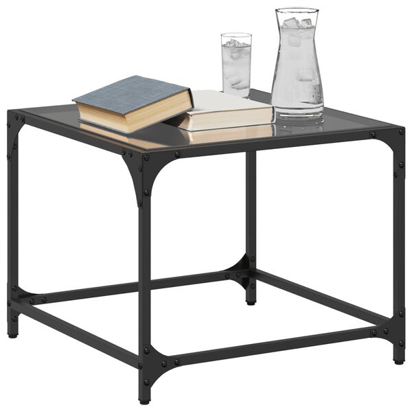 vidaXL Tables basses avec dessus en verre noir 2 pcs 50x50x40 cm acier