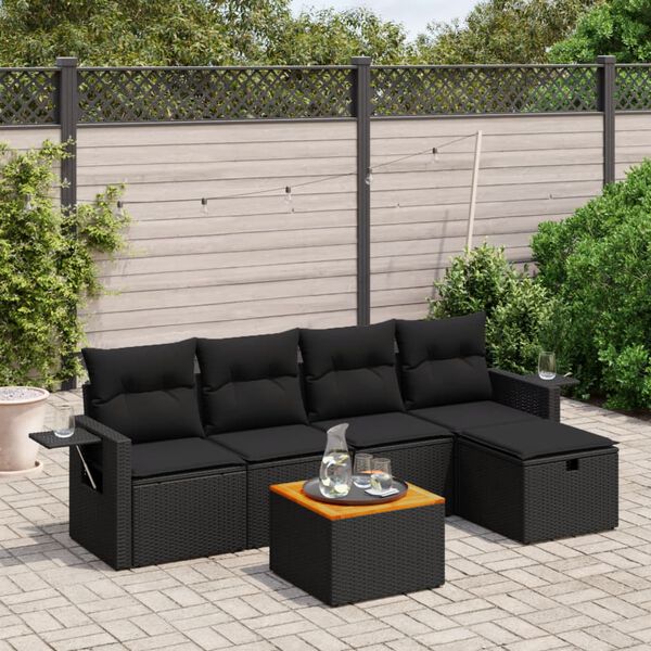 vidaXL Salon de jardin 6 pcs avec coussins noir résine tressée