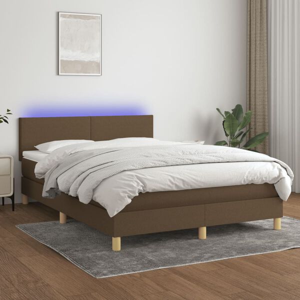 vidaXL Sommier &agrave; lattes de lit matelas et LED Marron fonc&eacute; 140x200 cm