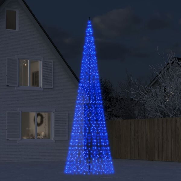 vidaXL Sapin de No&euml;l &agrave; LED sur m&acirc;t de drapeau 1534 LED bleu 500 cm