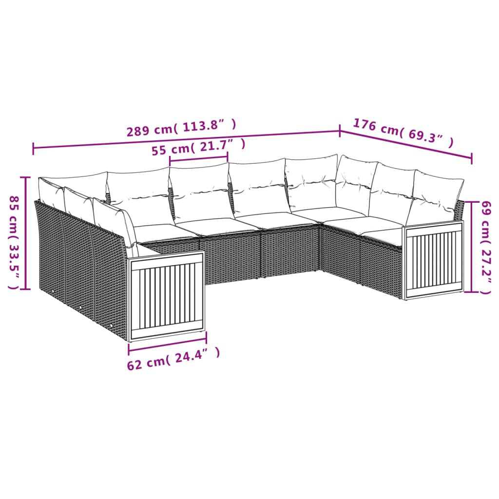 vidaXL Salon de jardin 9 pcs avec coussins noir résine tressée