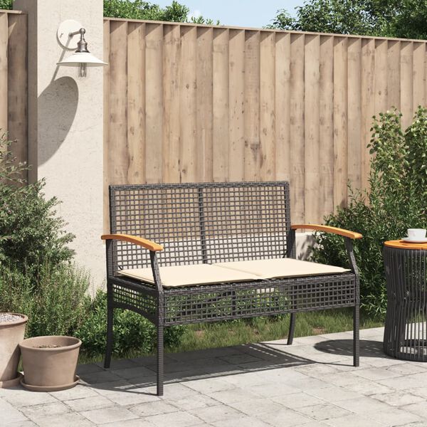 vidaXL Banc de jardin avec coussin noir résine tressée et acacia