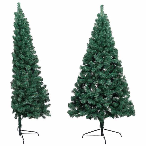 vidaXL Demi-arbre de No&euml;l artificiel pr&eacute;-&eacute;clair&eacute; et boules vert 210 cm