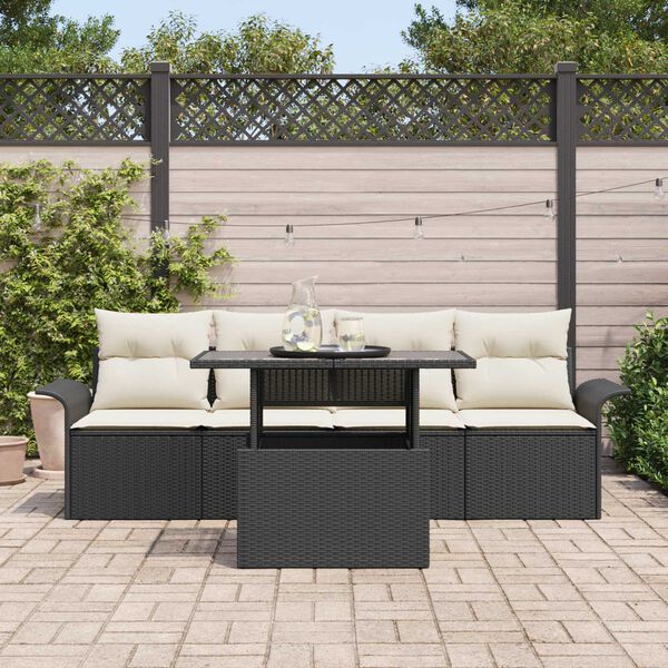 vidaXL Ensemble de canapé de jardin avec coussin 5 pcs Noir polyrotin