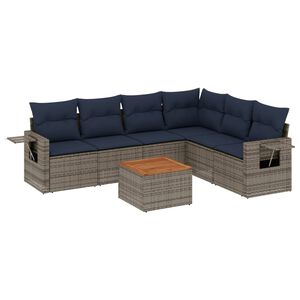 vidaXL Ensemble de canap&eacute; de jardin 7 pcs avec coussins gris r&eacute;sine tress&eacute;e
