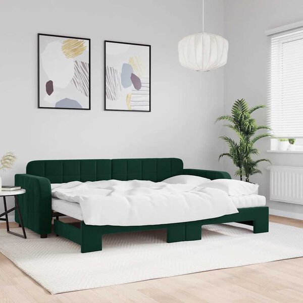 vidaXL Lit de jour avec gigogne et matelas vert fonc&eacute; 80x200cm velours