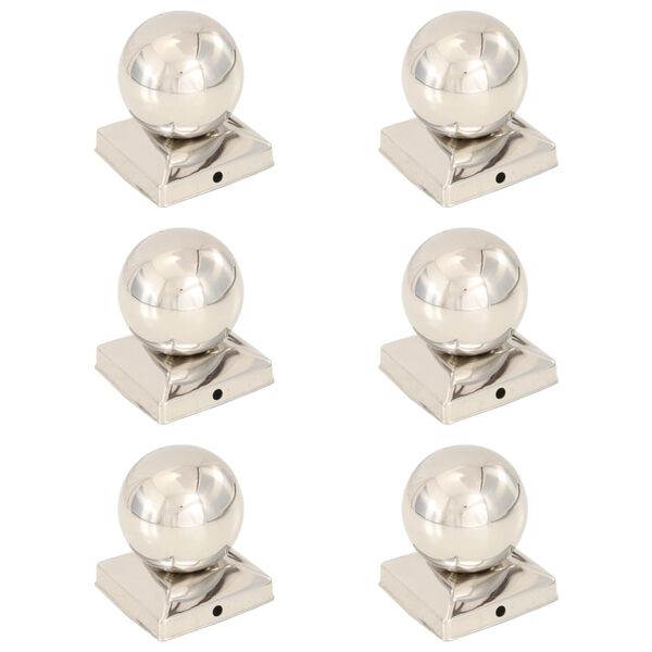 vidaXL Bouchons de poteau 6 pcs Globe final Acier inoxydable 91x91 mm