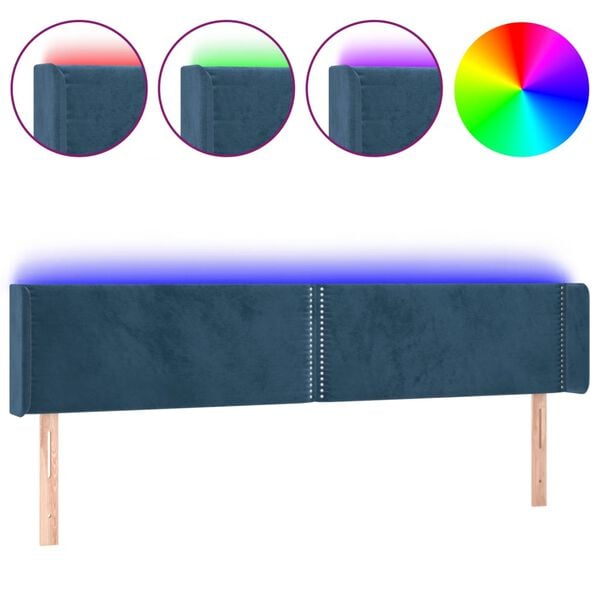 vidaXL T&ecirc;te de lit &agrave; LED Bleu fonc&eacute; 203x16x78/88 cm Velours