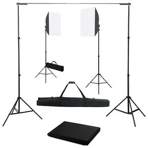 vidaXL Kit de studio photo avec bo&icirc;tes &agrave; lumi&egrave;re et toile de fond
