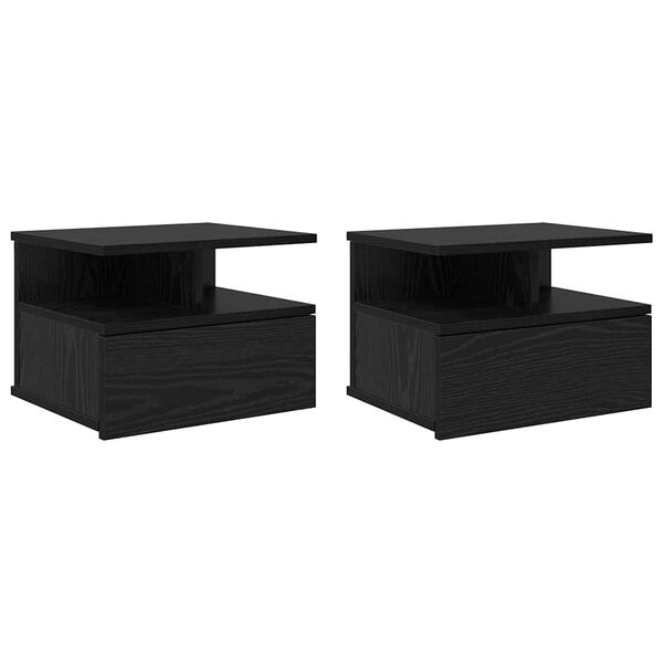 vidaXL Table de nuit flottante 2 pcs Ch&ecirc;ne noir 40 x 31 x 28 cm