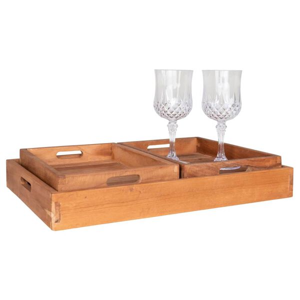 House Nordic Plateaux Christina 3 pcs avec poign&eacute;es Teck naturel
