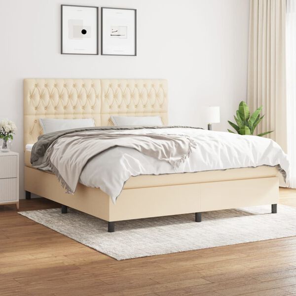 vidaXL Sommier &agrave; lattes de lit avec matelas Cr&egrave;me 180x200 cm Tissu