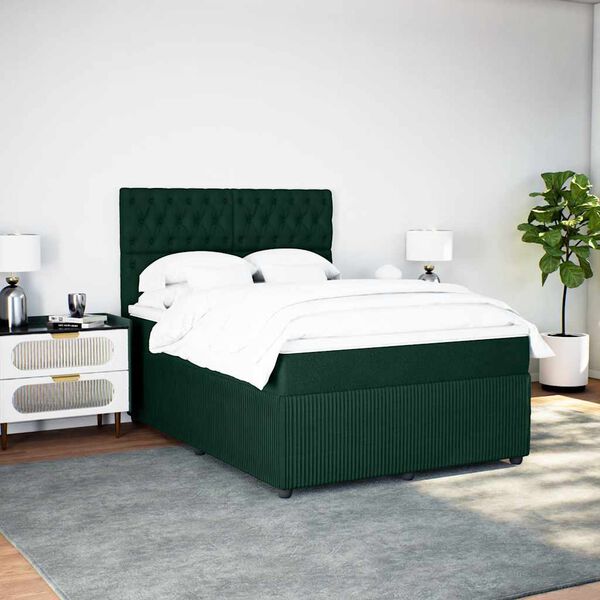 vidaXL Sommier &agrave; lattes de lit et matelas Vert fonc&eacute; 140x190cm Velours