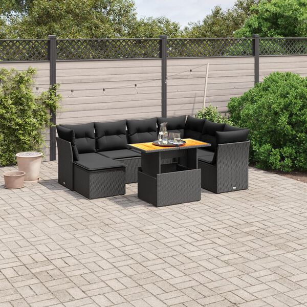 vidaXL Salon de jardin 8 pcs avec coussins noir r&eacute;sine tress&eacute;e