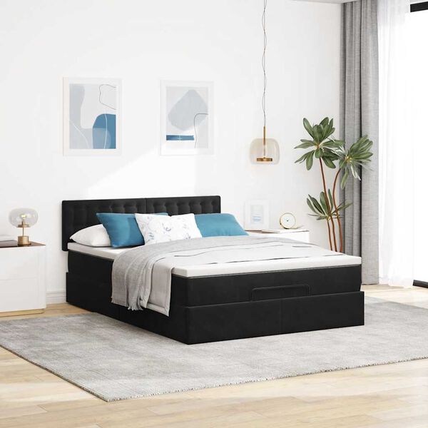 VidaXL Cadre de lit ottoman avec matelas noir 140x200 cm velours