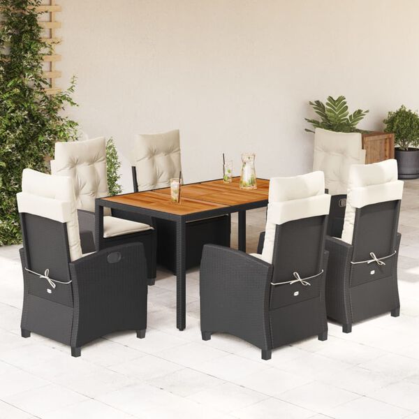 vidaXL Ensemble &agrave; manger de jardin coussins 7pcs Noir R&eacute;sine tress&eacute;e