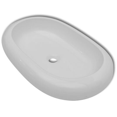 Lavabo Céramique Blanc Ovale - 40x33cm, Installation Sur Plan - Design Moderne Pour Salle De Bain (Trou Ø4.5cm)